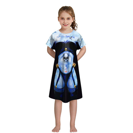 Maximize your child's Halloween fun with this Girls' Short - sleeved Funny Digital Printed Dress - Lusy Store LLC