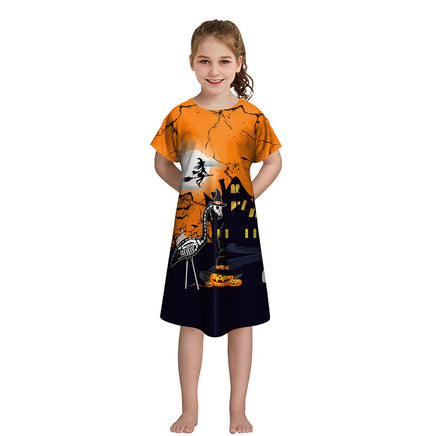 Maximize your child's Halloween fun with this Girls' Short - sleeved Funny Digital Printed Dress - Lusy Store LLC