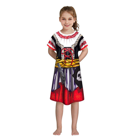 Maximize your child's Halloween fun with this Girls' Short - sleeved Funny Digital Printed Dress - Lusy Store LLC