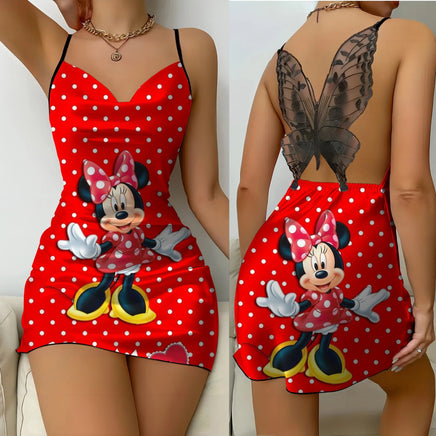 Mickey Backless Dress Satin Surface Bow Knot Minnie Mouse Pajama Skirt Womens Fashion - Lusy Store LLC