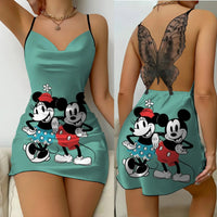 Mickey Backless Dress Satin Surface Bow Knot Minnie Mouse Pajama Skirt Womens Fashion - Lusy Store LLC