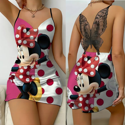 Mickey Backless Dress Satin Surface Bow Knot Minnie Mouse Pajama Skirt Womens Fashion - Lusy Store LLC