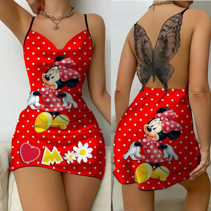 Mickey Backless Dress Satin Surface Bow Knot Minnie Mouse Pajama Skirt Womens Fashion - Lusy Store LLC