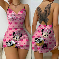 Mickey Backless Dress Satin Surface Bow Knot Minnie Mouse Pajama Skirt Womens Fashion - Lusy Store LLC