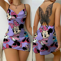 Mickey Backless Dress Satin Surface Bow Knot Minnie Mouse Pajama Skirt Womens Fashion - Lusy Store LLC