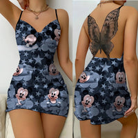 Mini Dress Womens Dresses Mickey Satin Surface Bowknot Minnie Mouse Fashion - Lusy Store LLC