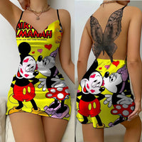 Mini Dress Womens Dresses Mickey Satin Surface Bowknot Minnie Mouse Fashion - Lusy Store LLC