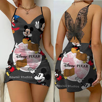 Mini Dress Womens Dresses Mickey Satin Surface Bowknot Minnie Mouse Fashion - Lusy Store LLC