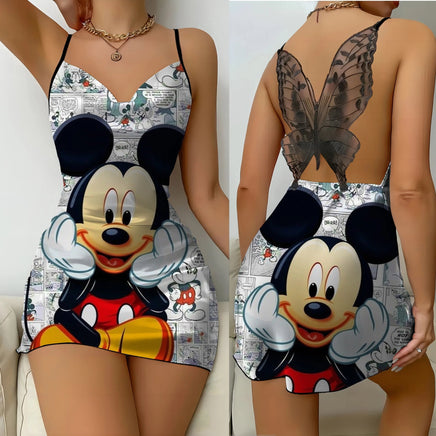 Mini Dress Womens Dresses Mickey Satin Surface Bowknot Minnie Mouse Fashion - Lusy Store LLC