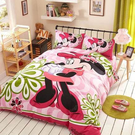 Minnie Duvet Cover Pink Princess Style Cartoon Bedroom Decoration Bedding Set Single Double - Lusy Store LLC