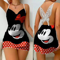 Minnie Mouse Backless Dress Fashion Pajama Skirt Bow Knot Mickey Womens Elegant Women - Lusy Store LLC