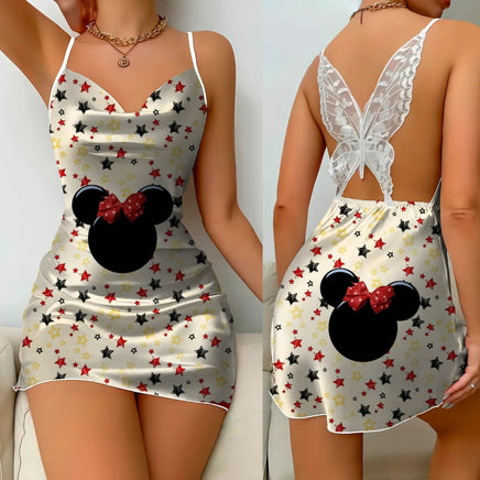 Minnie Mouse Backless Dress Fashion Pajama Skirt Bow Knot Mickey Womens Elegant Women - Lusy Store LLC