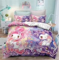 My Melody Kuromi Duvet Cover Set Kids Teen Gift Room Decor Bedding Set Bedspread and 2 Pillow Cases - Lusy Store LLC