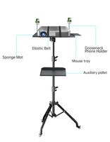 Adjustable Projector & Laptop Tripod Stand with Tray and Hose Clip