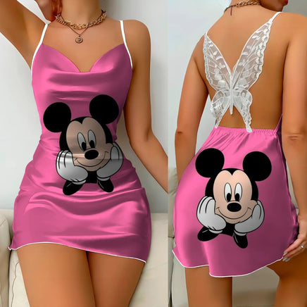 Pajama Skirt Bow Knot Party Dresses Satin Surface Minnie Mouse Womens Fashion Elegant Women - Lusy Store LLC