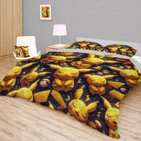 Pokemon Bedding 3D Cute Pikachu Sleep Black Bed Linen For Bedroom - Bedding Set & Quilt Set - Lusy Store LLC