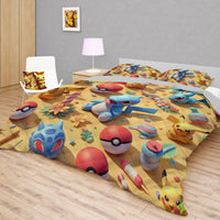 Pokemon Bedding 3D Cute Pikachu Squirtle Summer Bed Linen For Bedroom - Bedding Set & Quilt Set - Lusy Store LLC