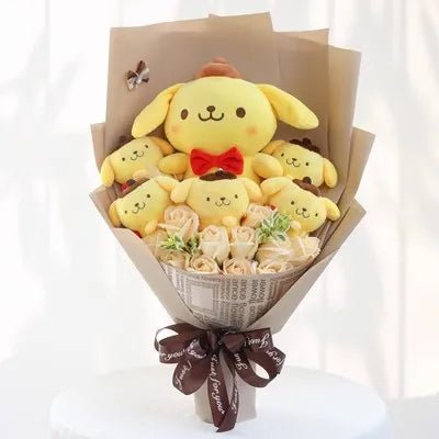 Pompom Purin Plush Bouquet Cinnamoroll Anime Cute Soft Stuffed Valentine's Day Xmas Graduation Birthday Gift - Lusy Store LLC