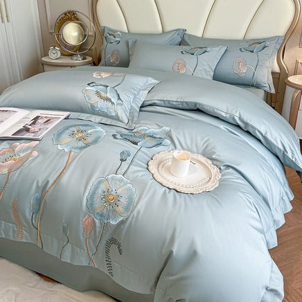 Pure Cotton Embroidered Bed Sheet Duvet Cover Set - Long - staple Cotton, Four - piece - Lusy Store LLC