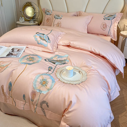 Pure Cotton Embroidered Bed Sheet Duvet Cover Set - Long - staple Cotton, Four - piece - Lusy Store LLC