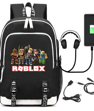 Roblox Backpack USB Charging Outdoor Travel Bag Boys Girls Anime Kawaii School Bag - Lusy Store LLC
