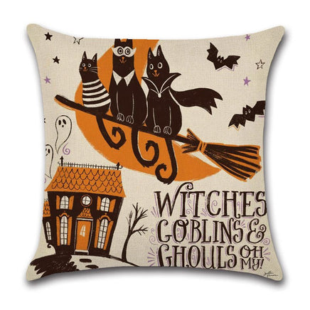 Spooky Halloween Cartoon Linen Throw Pillowcase - Lusy Store LLC