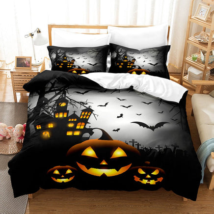 Spooky Halloween Series Bed Sheet Set - Complete Three - piece Holiday Bedding Set - Lusy Store LLC