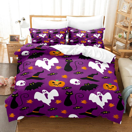 Spooky Halloween Series Bed Sheet Set - Complete Three - piece Holiday Bedding Set - Lusy Store LLC