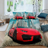 Sports Car Duvet Cover Set Luxury High Quality Bedding Double Queen King Bedclothes Boys Home Textile - Lusy Store LLC