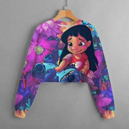 Spring and Autumn Girls' Short Sweatshirt Stitch Print Pullover - Lusy Store LLC