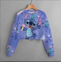 Spring and Autumn Girls' Short Sweatshirt Stitch Print Pullover - Lusy Store LLC