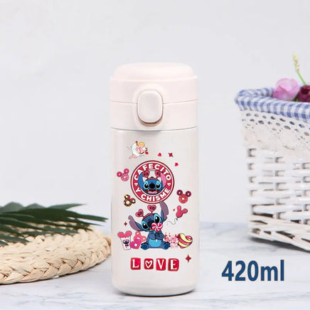 Stitch 420ml Thermal Cup Sports Water Bottle Kids Portable Large Capacity Outdoor Stainless Steel - Lusy Store LLC