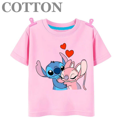 Stitch Anime Summer Cotton Kids T - shirt - Casual Short Sleeve, Round Neck - Lusy Store LLC