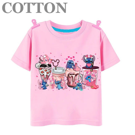 Stitch Anime Summer Cotton Kids T - shirt - Casual Short Sleeve, Round Neck - Lusy Store LLC