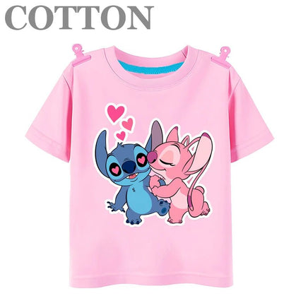 Stitch Anime Summer Cotton Kids T - shirt - Casual Short Sleeve, Round Neck - Lusy Store LLC