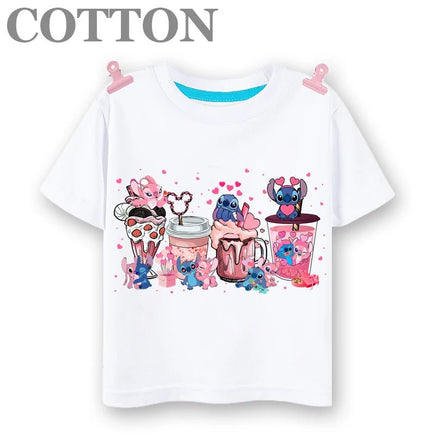 Stitch Anime Summer Cotton Kids T - shirt - Casual Short Sleeve, Round Neck - Lusy Store LLC