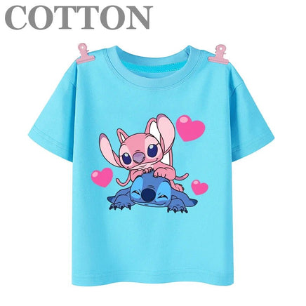 Stitch Anime Summer Cotton Kids T - shirt - Casual Short Sleeve, Round Neck - Lusy Store LLC