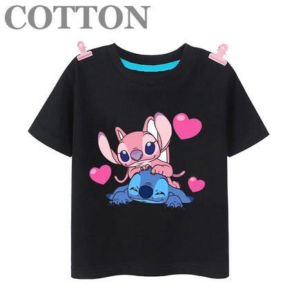 Stitch Anime Summer Cotton Kids T - shirt - Casual Short Sleeve, Round Neck - Lusy Store LLC