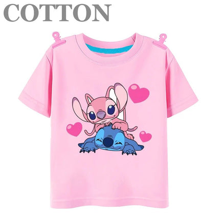 Stitch Anime Summer Cotton Kids T - shirt - Casual Short Sleeve, Round Neck - Lusy Store LLC