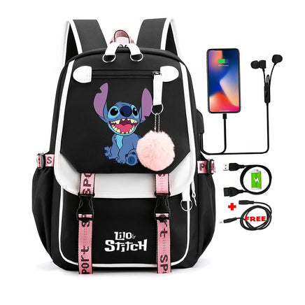 Stitch Backpack Cartoon Student Teenagers Bookbag Boy Girl Travel School - Lusy Store LLC