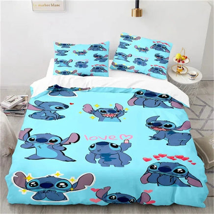 Stitch Duvet Cover Anime Angel with Pillowcase Kids Comfortable Cover Bed Set Full Twin Queen King Bedroom - Lusy Store LLC