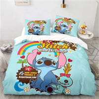 Stitch Duvet Cover Anime Angel with Pillowcase Kids Comfortable Cover Bed Set Full Twin Queen King Bedroom - Lusy Store LLC