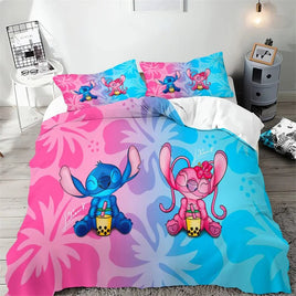 Stitch Duvet Cover Cartoon Flower Wave Design Bedding Set Quilt Cover Pillowcase Children Bedroom Decoration - Lusy Store LLC