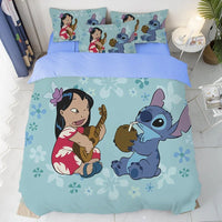 Stitch Duvet Cover Drinking Coconut Juice Anime Bedding Set Boys Girls Children Adult Single Double Quilt Cover - Lusy Store LLC