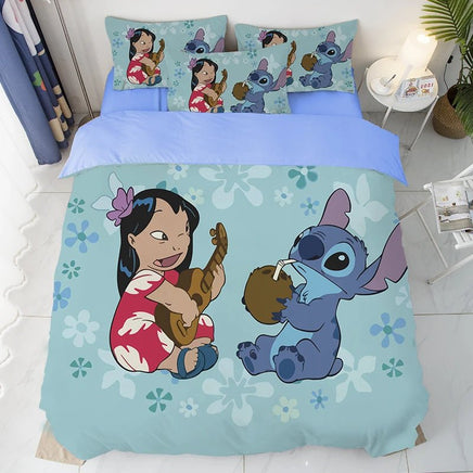 Stitch Duvet Cover Drinking Coconut Juice Anime Bedding Set Boys Girls Children Adult Single Double Quilt Cover - Lusy Store LLC