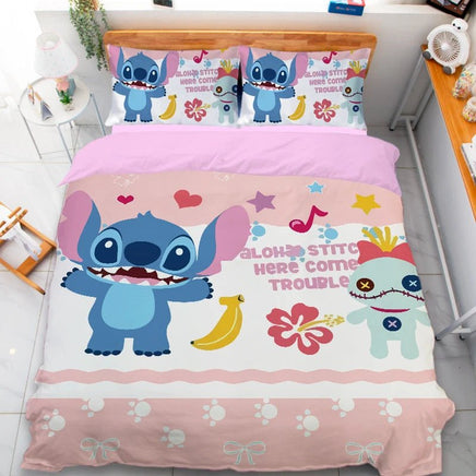 Stitch Duvet Cover Drinking Coconut Juice Anime Bedding Set Boys Girls Children Adult Single Double Quilt Cover - Lusy Store LLC