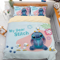 Stitch Duvet Cover Drinking Coconut Juice Anime Bedding Set Boys Girls Children Adult Single Double Quilt Cover - Lusy Store LLC