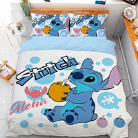 Stitch Duvet Cover Drinking Coconut Juice Anime Bedding Set Boys Girls Children Adult Single Double Quilt Cover - Lusy Store LLC