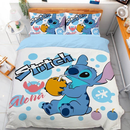 Stitch Duvet Cover Drinking Coconut Juice Anime Bedding Set Boys Girls Children Adult Single Double Quilt Cover - Lusy Store LLC