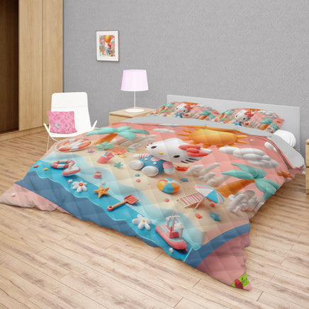 Summer quilt sets - Hello Kitty cotton quilting 3D cute bedroom - quilt and pillowcase - Lusy Store LLC